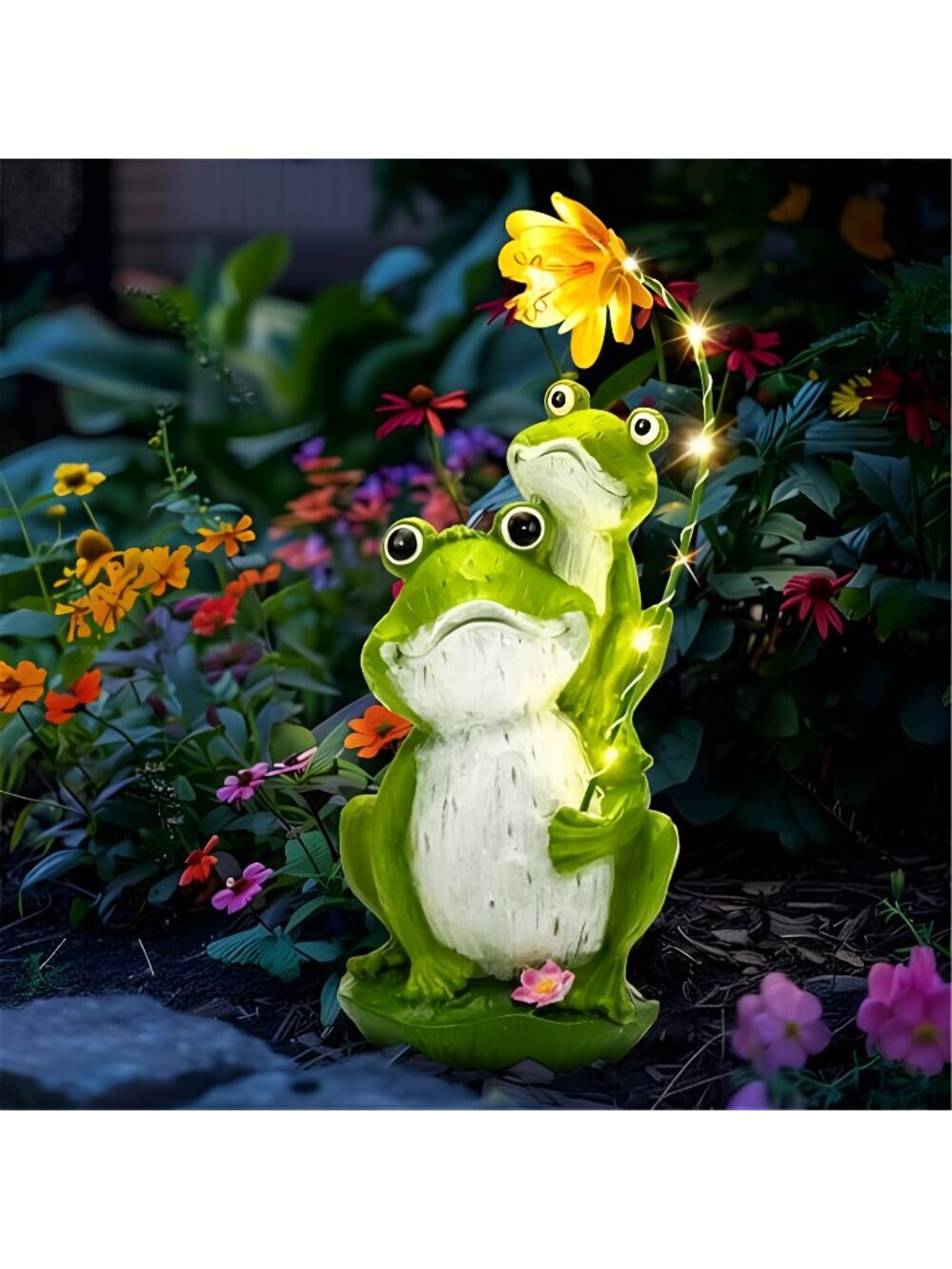 Solar Garden Statues Loving Frog Garden Decor Figurine Lights